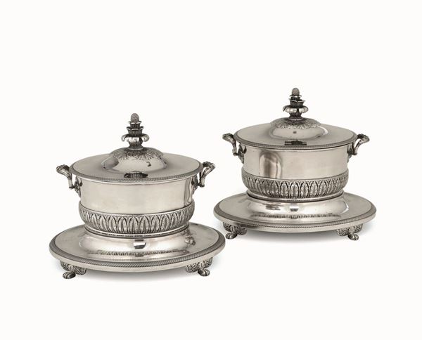 2 silver tureens, Milan, 1830s, G.B. Sala