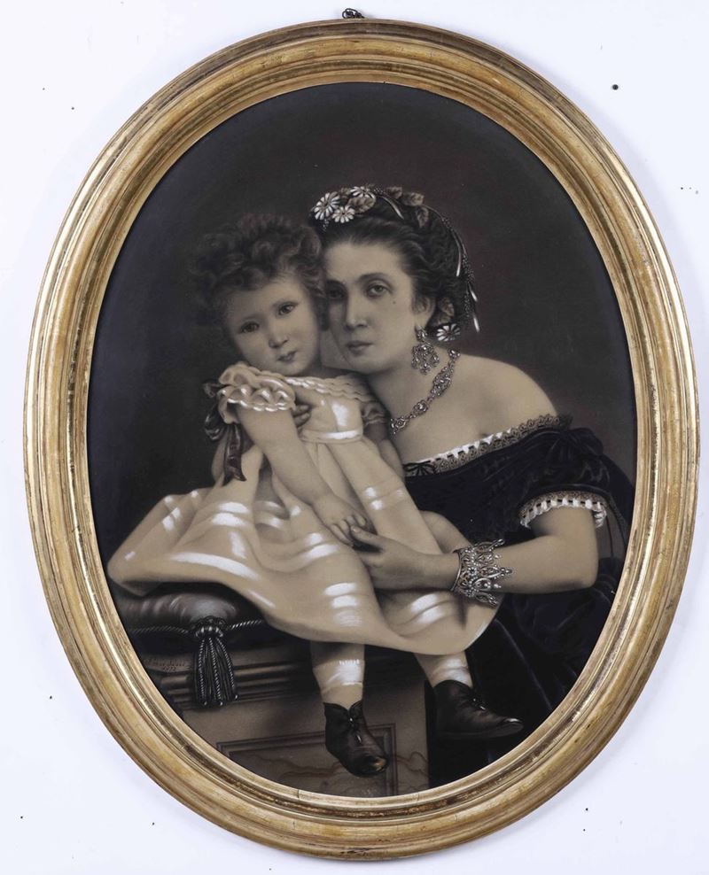 A. Landini Ritratto di dama con bambino  - Auction Paintings of the 19th-20th century - Timed Auction - Cambi Casa d'Aste