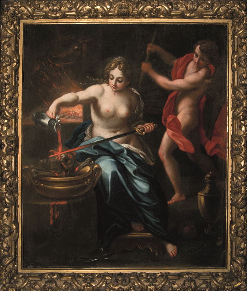 Anton Maria Piola (Genova 1654-1715) Scena di stregoneria  - Asta Dipinti Antichi - Cambi Casa d'Aste