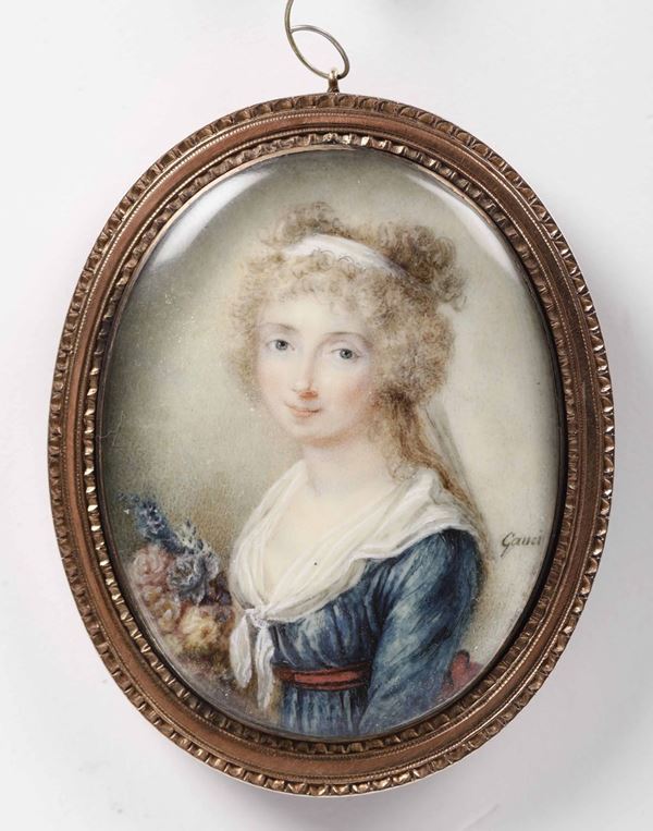 Maxim Gauci (?) XIX secolo Ritratto di giovane signora dalla cintura rossa,