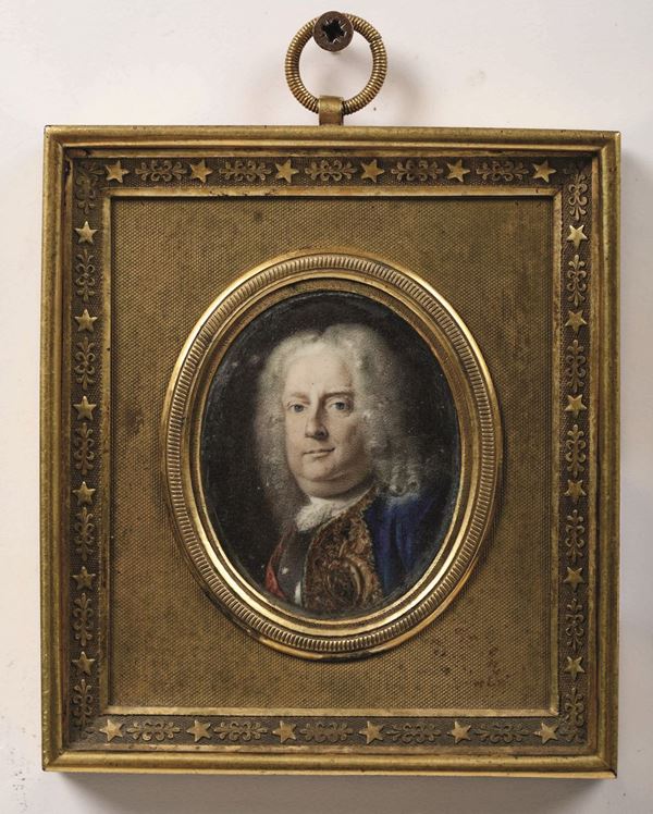 A miniature portrait, bronze frame, 1700s Ritratto di gentiluomo