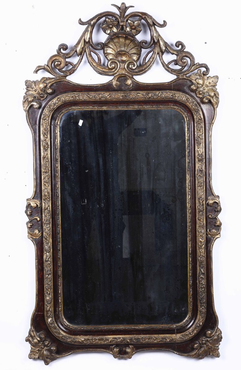 Specchiera con cornice dipinta e dorata, XIX secolo  - Asta Antiquariato I - Asta a Tempo - Cambi Casa d'Aste