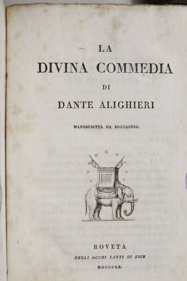 Dante Alighieri La Divina Commedia di Dante Alighieri, manoscritta da Boccaccio... Roveta. Negli occhi santi di Bice, 1820