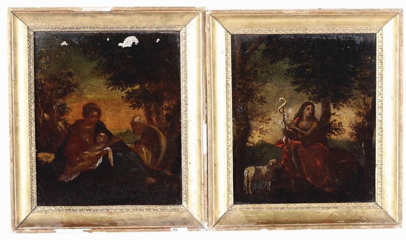 Scuola del XVIII secolo Sacra Famiglia San Giovanni Battista  - olio su tela - Auction Cambi Time | Old Masters - I - Cambi Casa d'Aste