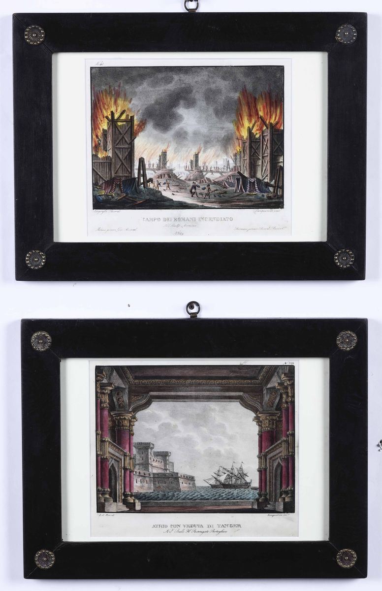 Coppia di acquatinte raffiguranti due balli (Scala) “Il rinnegato”, “Arminio”, Milano 1832 ca.  - Auction Antiques - Time Auction - Cambi Casa d'Aste