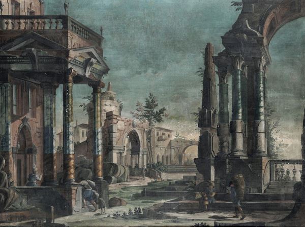Scuola emiliana del XVIII secolo Capriccio architettonico con rovine