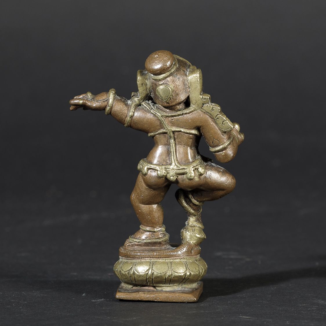 Figura di Krishna in Bronzo Parzialmente Dorato, India, XIX Secolo
