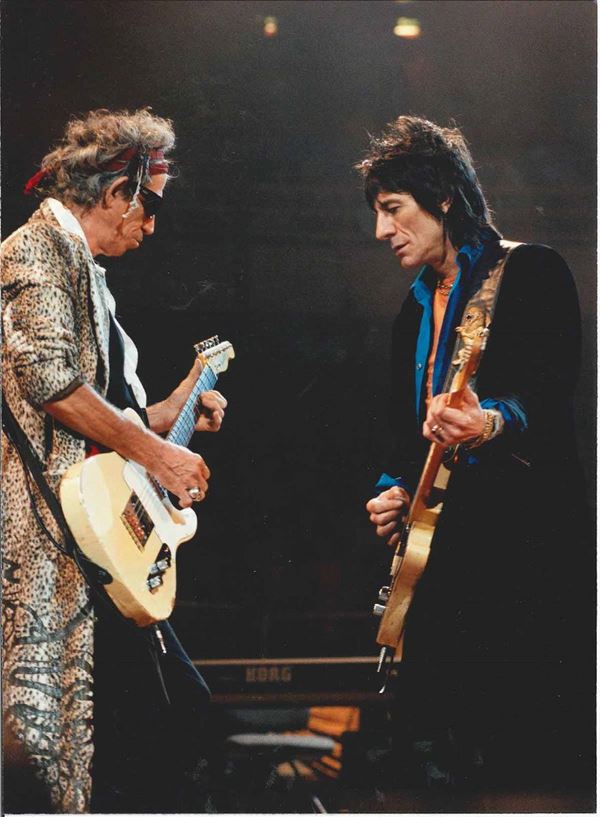 The Rolling Stones during their concert in Stockholm Globen arena tonight, Keith Richard and Ron Wood