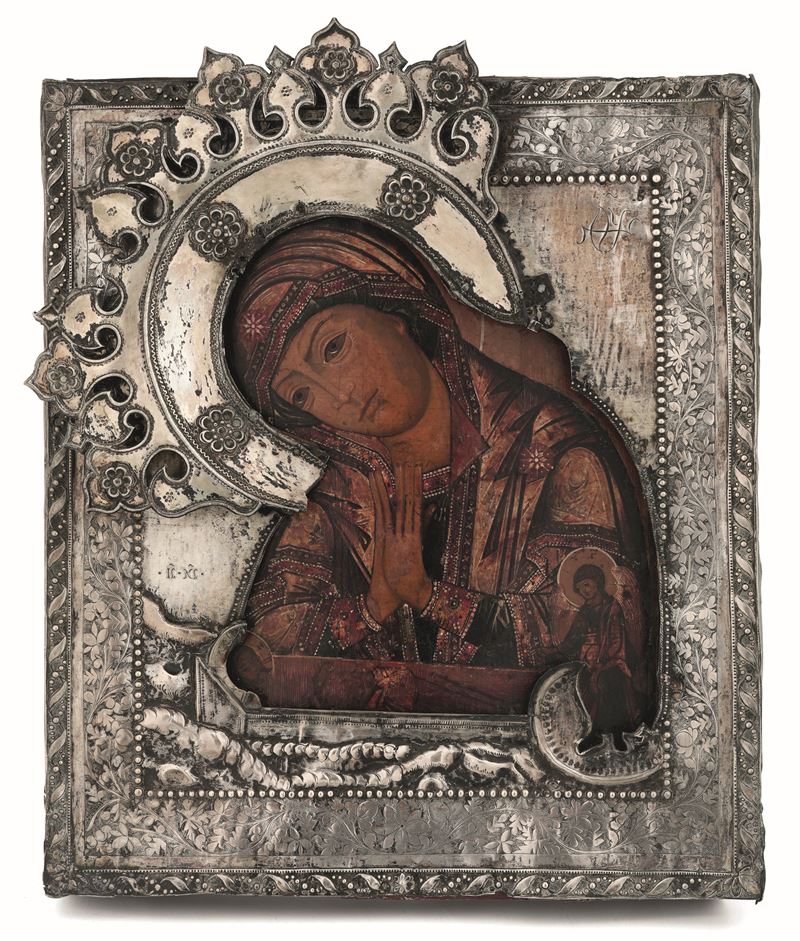 An icon with silver riza, Russia 17/1800s  - Auction Collectors' Silvers - Cambi Casa d'Aste