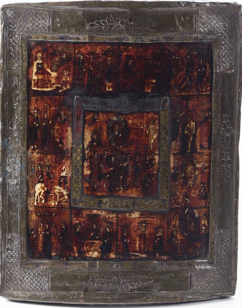 Icona con riza raffigurante le 12 festività, XIX secolo  - Asta Dipinti Antichi - Asta a Tempo - Cambi Casa d'Aste