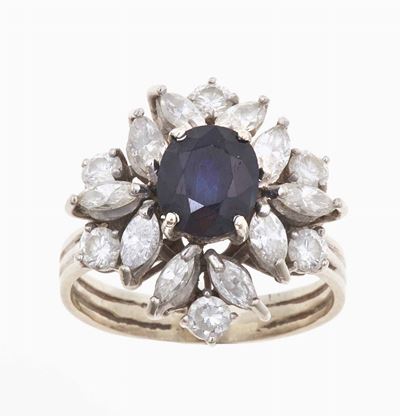 Anello con Zaffiro Australia e Diamanti