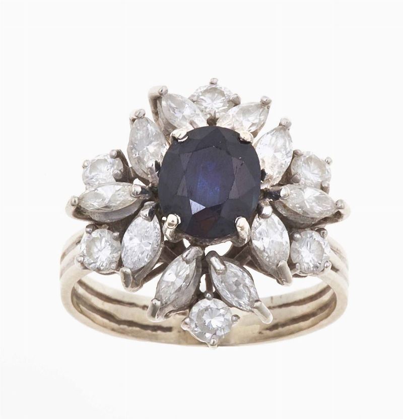 Anello con zaffiro Australia e diamanti  - Auction Jewels - Timed Auction - Cambi Casa d'Aste