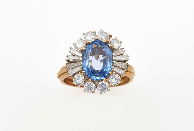 Anello con zaffiro Sri Lanka di ct 3.88 e diamanti a contorno  - Auction Jewels | Cambi Time - Cambi Casa d'Aste