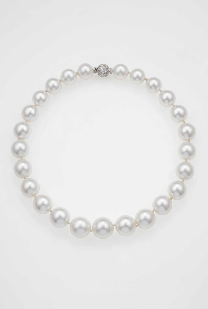 Girocollo con perle Australia e diamanti  - Auction Fine Jewels - Cambi Casa d'Aste