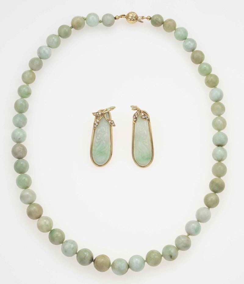 Demi-parure composta da collana ed orecchini in giadeite  - Auction Fine Coral Jewels - II - Cambi Casa d'Aste