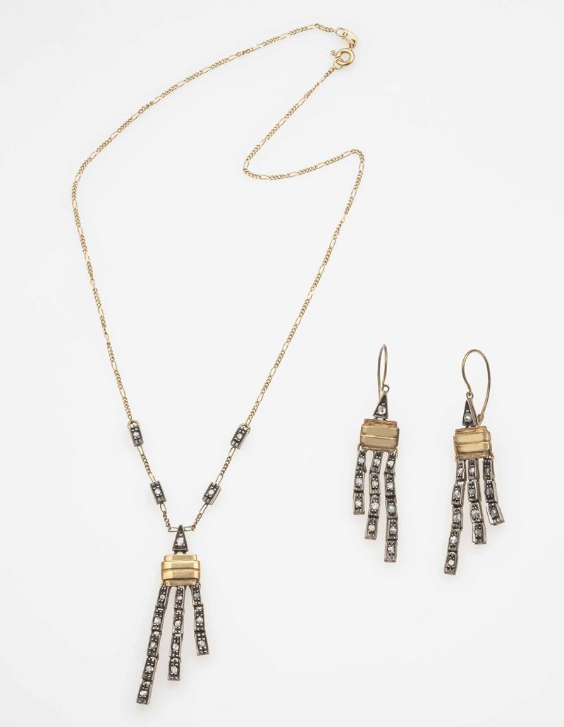 Demi-parure composta da collana ed orecchini con piccoli diamanti di vecchio taglio  - Auction Jewels - Time Auction - Cambi Casa d'Aste