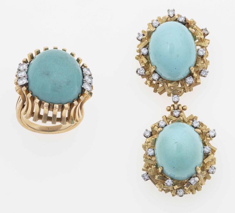 Demi-parure con turchesi e diamanti  - Auction Jewels and Corals | Time Auction - Cambi Casa d'Aste