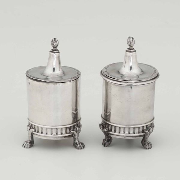2 cylindrical inkstand elements, Rome 1800s