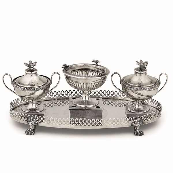A silver inkstand, Rome 1800s, A. Giannotti