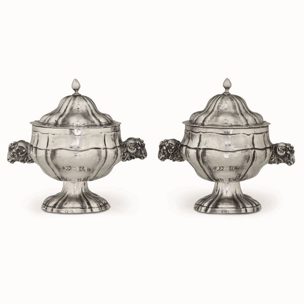 Two silver sugar pots, Brescia 1700s