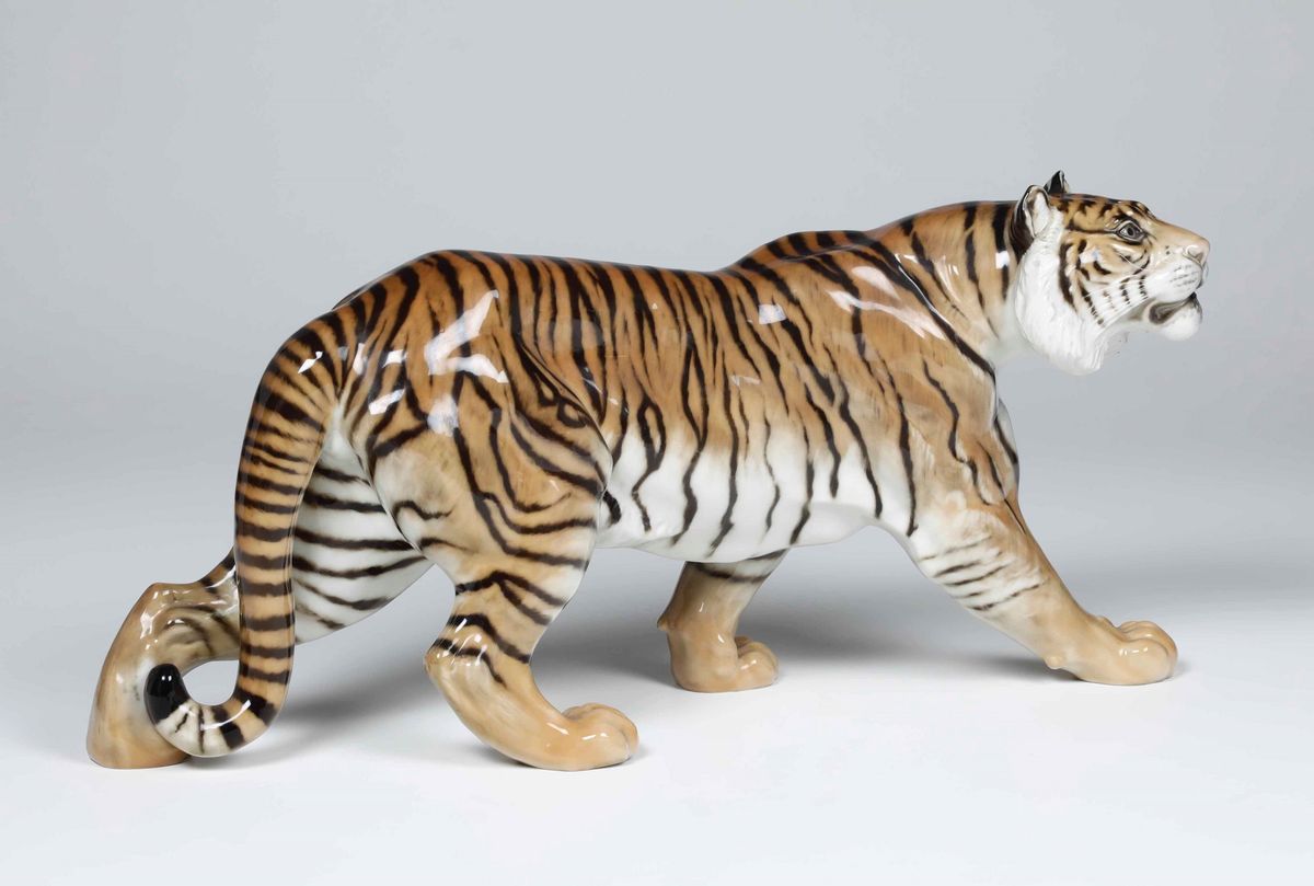 Grande Scultura di Tigre Germania, Selb (baviera), Manifattura Hutschenreuther, Seconda Metà del ...