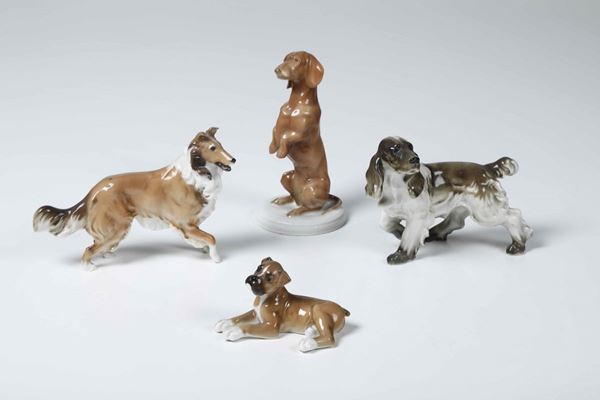 Quattro figurine di cani Germania, Selb (Baviera), Manifattura Hutschenreuther e Rosenthal, seconda metà del XX secolo