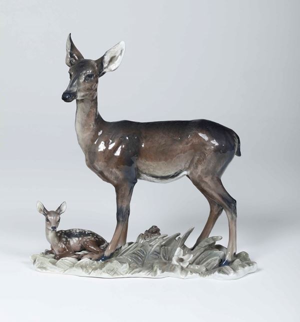 Gruppo con femmina di cervo e cerbiatto Germania, Selb (Baviera), Manifattura Rosenthal, verso la metà  [..]
