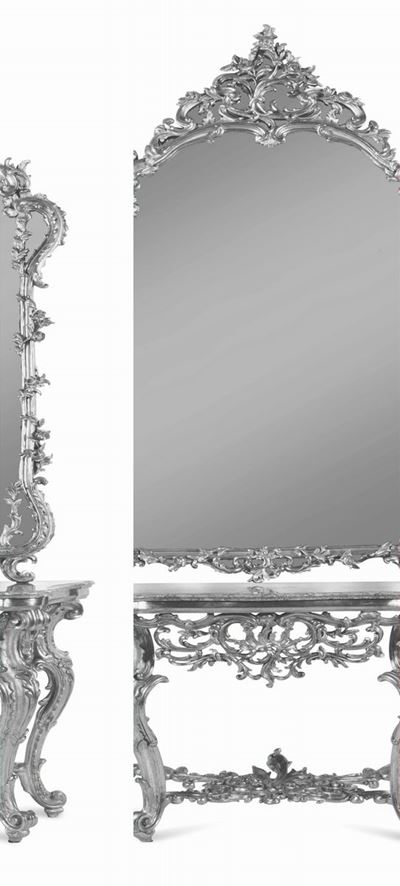 Console in Legno Intagliato e Dorato con Specchiera, Genova XIX Secolo