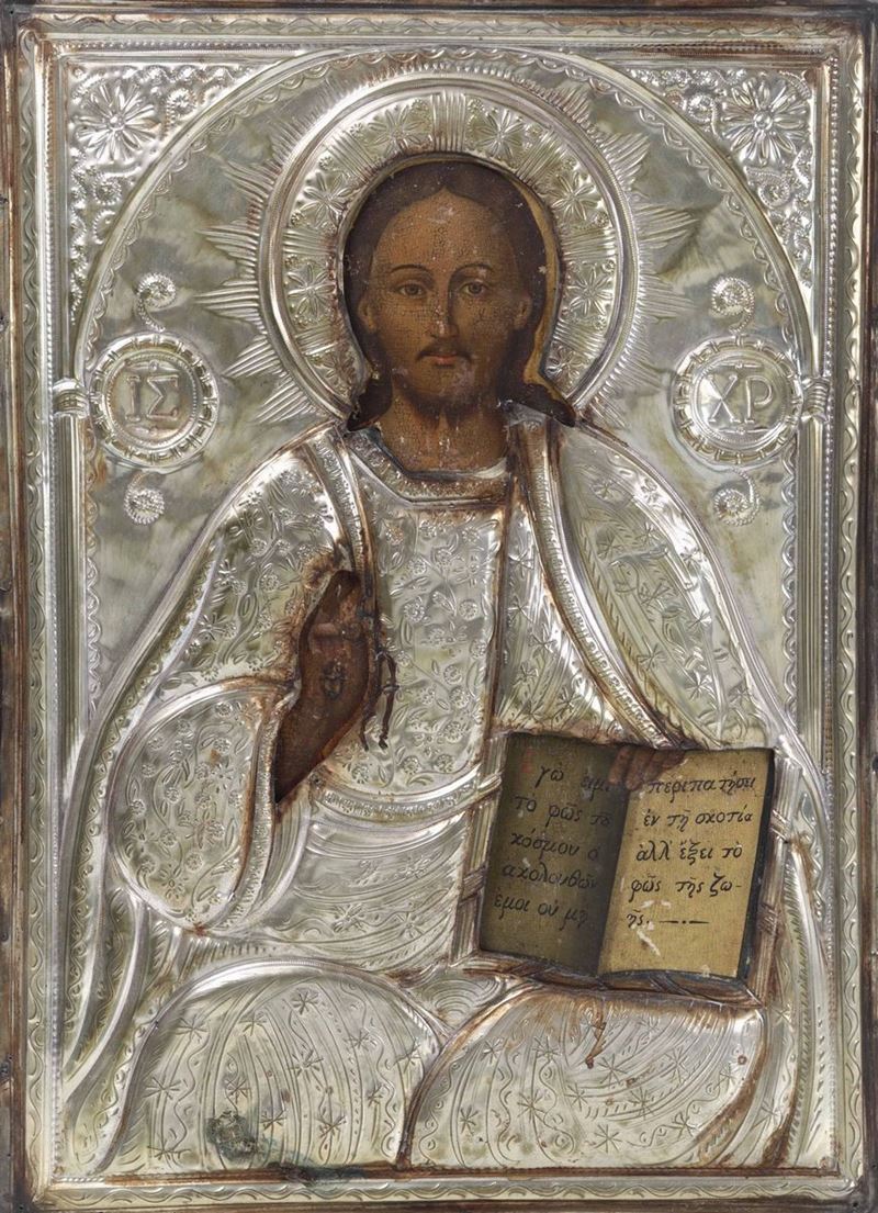 Icona raffigurante Cristo Pantocratore, Russia, XIX secolo  - Asta Dipinti Antichi - Asta a Tempo - Cambi Casa d'Aste