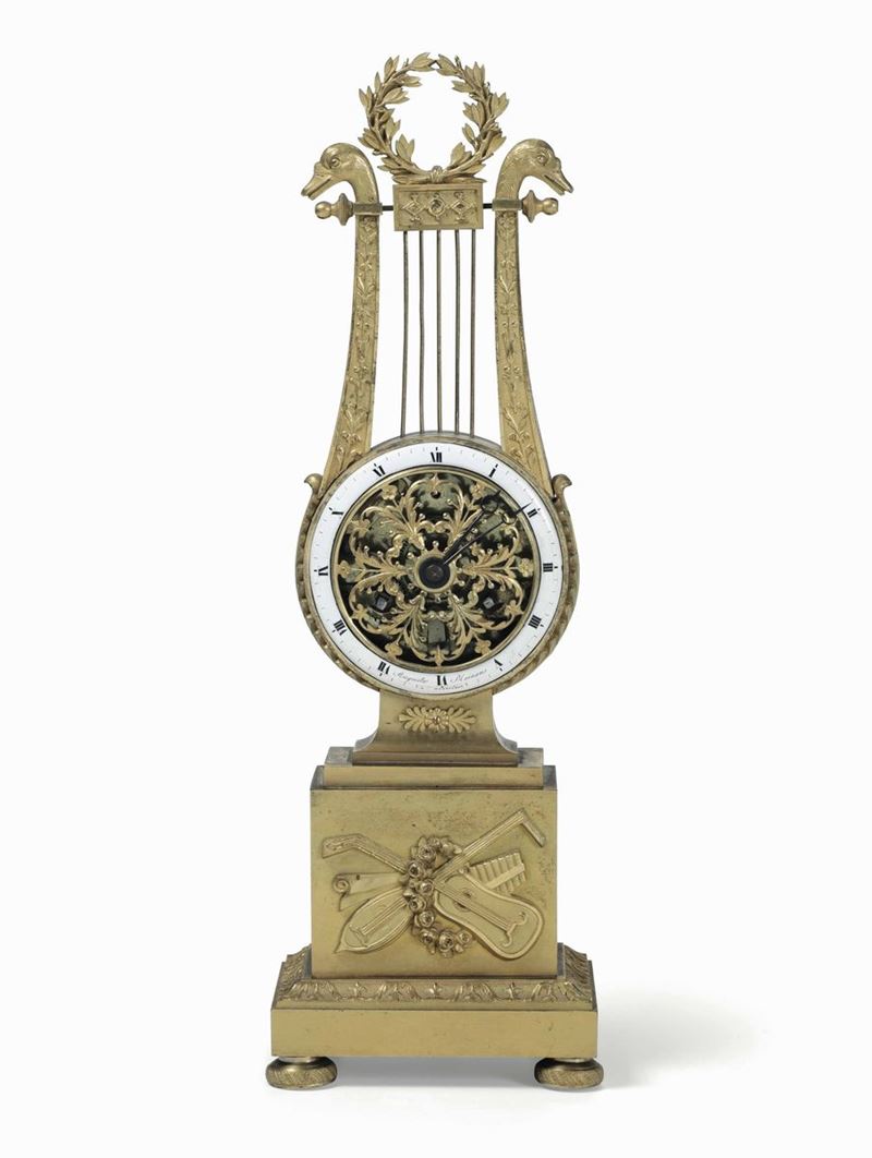 Pendola da tavolo in bronzo dorato, Auguste Moinau, Francia XIX secolo  - Asta Importanti Sculture, Arredi e Oggetti d'Arte - Cambi Casa d'Aste