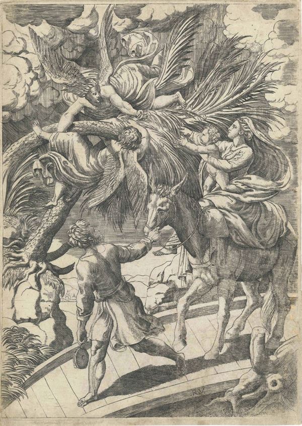 Giulio Bonasone (Bologna ?, 1488 - dopo 1574) La fuga in Egitto