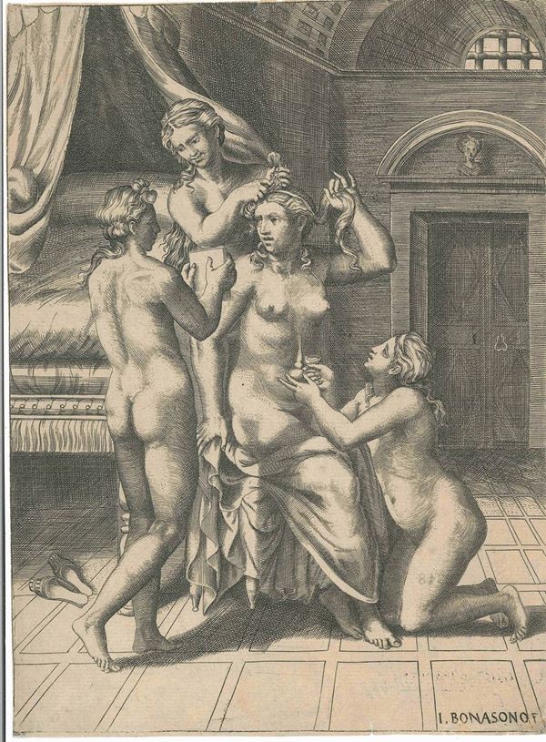 Giulio Bonasone (Bologna ?, 1488 - dopo 1574) La toilette di Psiche