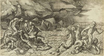 Giulio Bonasone (bologna ?, 1488 - Dopo 1574)il Naufragio di Enea