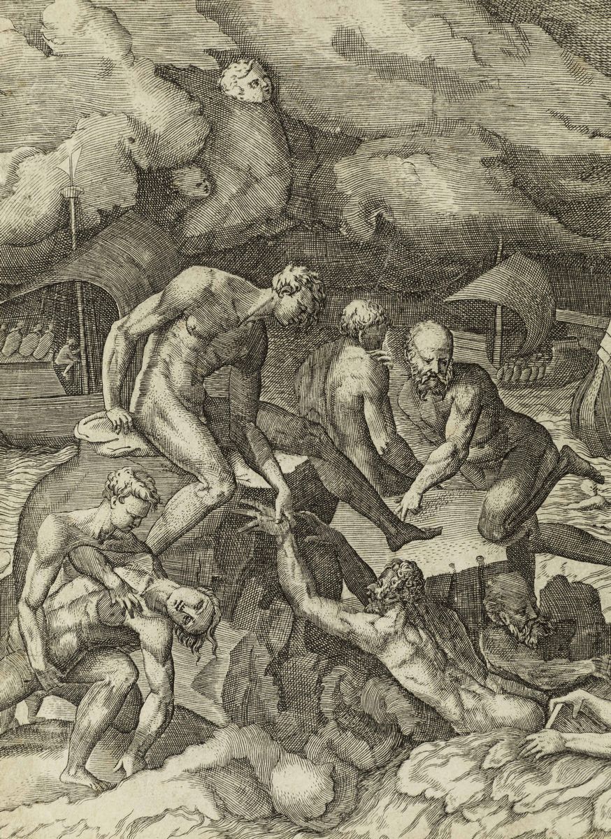 Giulio Bonasone (bologna ?, 1488 - Dopo 1574)il Naufragio di Enea