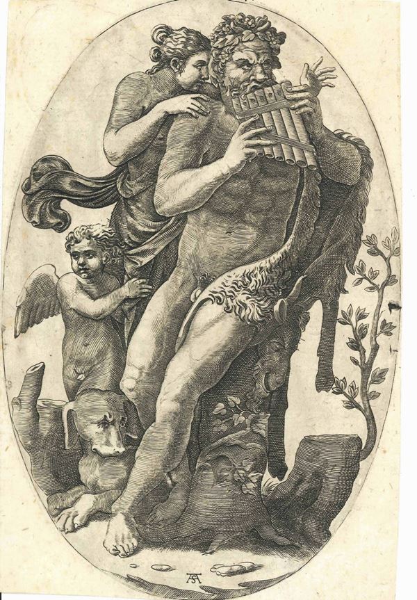 Adamo Scultori (Mantova, 1486 - 1557) Pan che suona la siringa