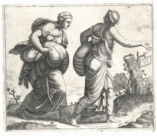 Adamo Scultori (Mantova, 1486 - 1557) Le due ancelle Etra e Chimene