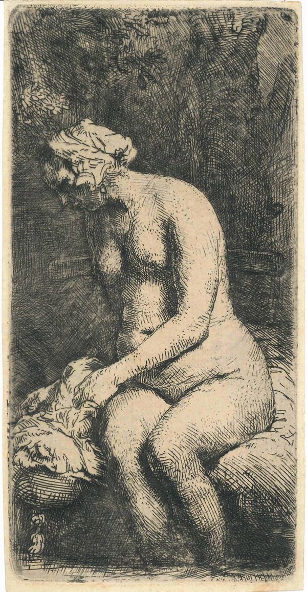 Rembrandt van Rijn (Leida, 1606- Amsterdam, 1669) Donna che si bagna in piedi