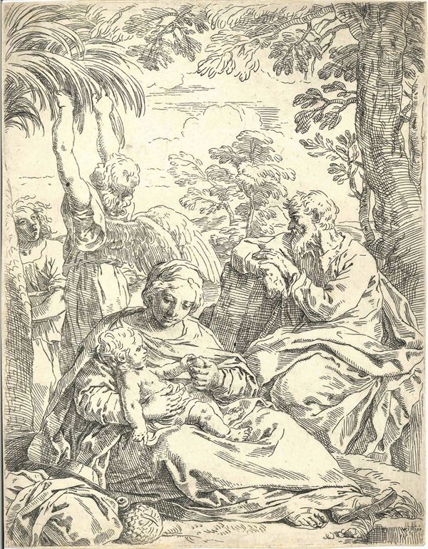 Simone Cantarini (Pesaro 1612 - Verona 1648) Riposo in Egitto