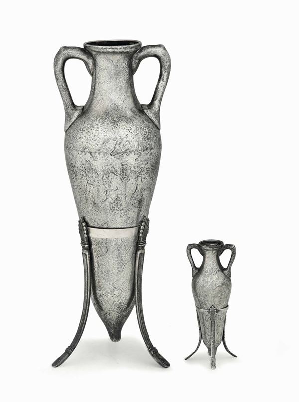A silver amphora and small amphora, 1900s, Milan