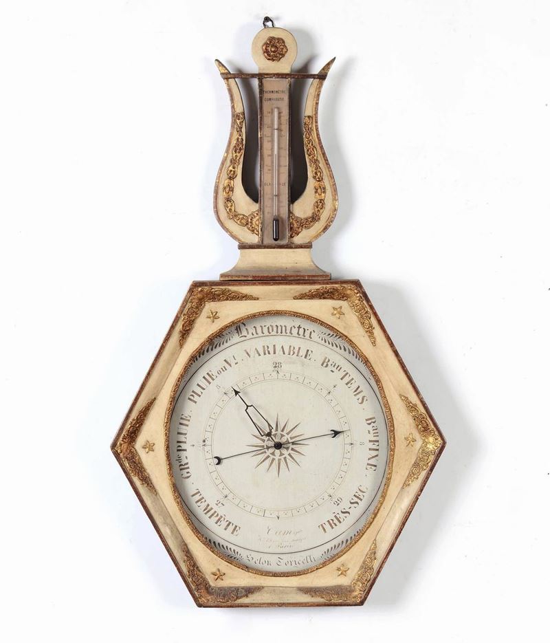 Barometro a secco in legno intagliato e dorato, Selon Torricelli, Francia XIX secolo  - Auction Antiques II - Timed Auction - Cambi Casa d'Aste