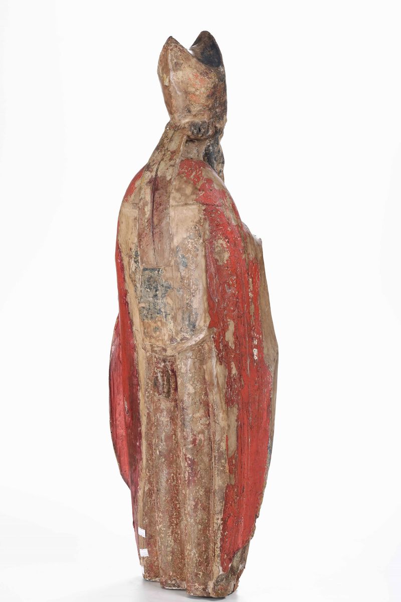 Vescovo. Scultura in Legno Dipinto. Scultore del XVII-XVIII Secolo