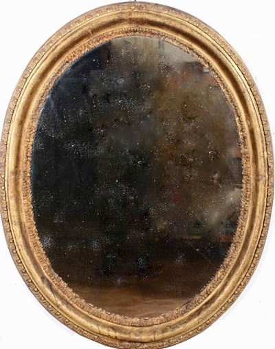 Specchiera Ovale con Cornice in Legno Dorato, XIX Secolo