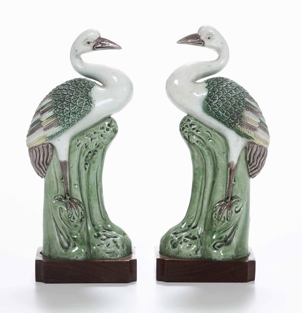 Two porcelain herons, China, Qing Dynasty, 1800s