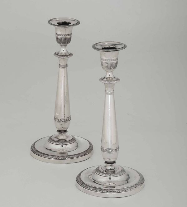 Two silver candlesticks, Milan 1900s