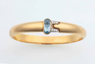 Giò Caroli. Demi-parure Composta da Girocollo e Bracciale Rigido con Topazi Azzurri e Diamanti