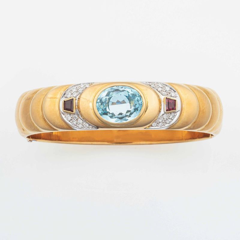Bracciale rigido con topazio azzurro centrale  - Auction Jewels - Time Auction - Cambi Casa d'Aste