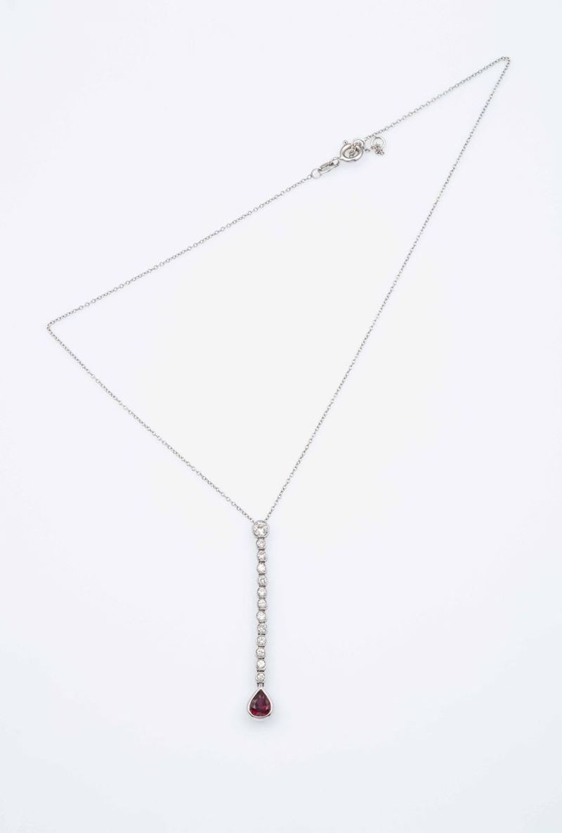 Girocollo con rubino taglio goccia e diamanti  - Auction Jewels - Time Auction - Cambi Casa d'Aste