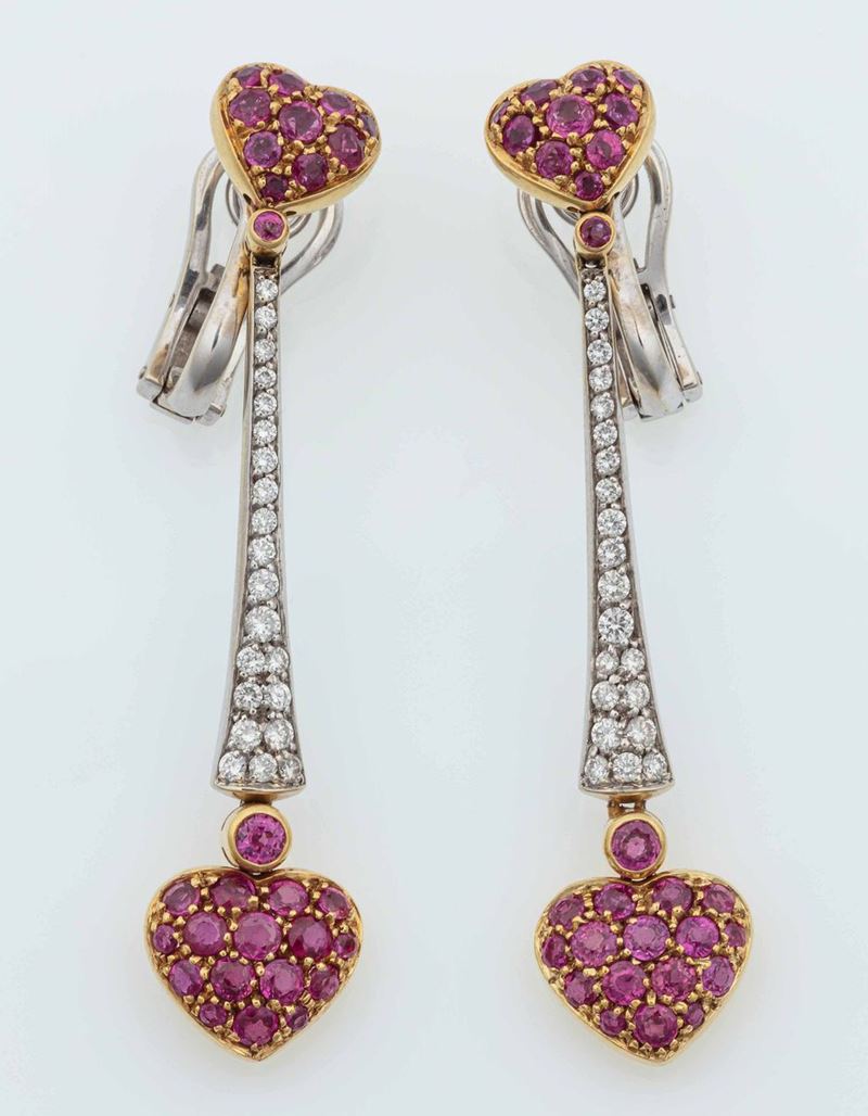 Orecchini pendenti con pavé di zaffiri rosa e diamanti  - Auction Fine Jewels - Cambi Casa d'Aste