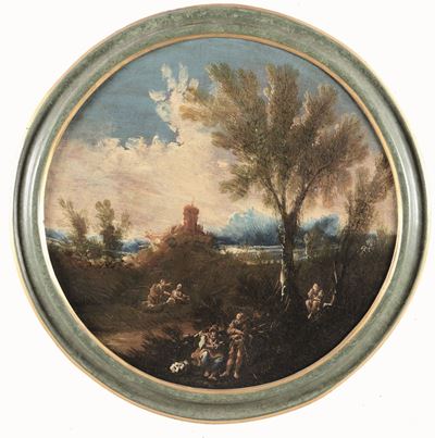 Anton Francesco Peruzzini (ancona 1643 - Milano 1724)paesaggio con Contadini