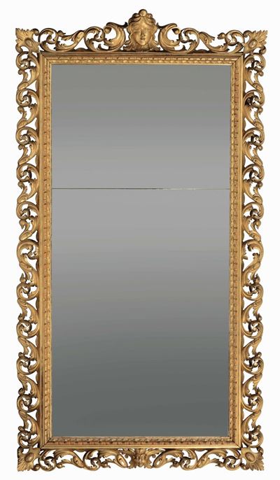 Grande Specchiera in Legno Intagliato e Dorato, XIX Secolo